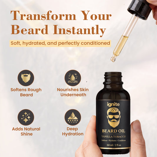 Ignite Beard Oil for Men – Citrus & Vanilla Tobacco – Beard Softener with Jojoba, Argan & Vitamin E – 2 Fl Oz