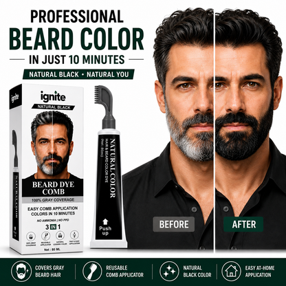 Beard Dye Comb for Men, Natural Black Beard Color Applicator, Reusable Comb