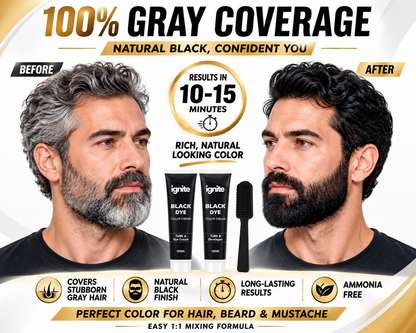 Ignite Hair & Beard Dye Cream for Men – Natural Black, 100% Gray Coverage