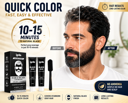 Ignite Hair & Beard Dye Cream for Men – Natural Black, 100% Gray Coverage