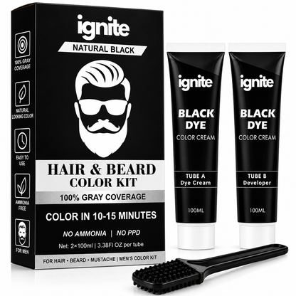 Ignite Hair & Beard Dye Cream for Men – Natural Black, 100% Gray Coverage