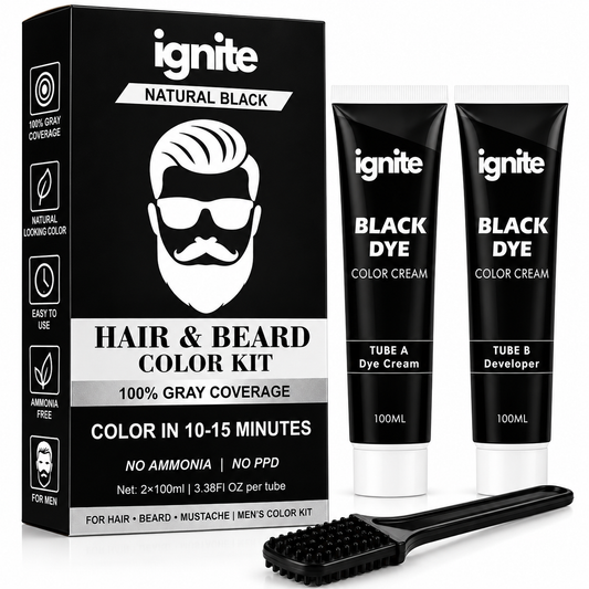 Ignite Hair & Beard Dye Cream for Men – Natural Black, 100% Gray Coverage
