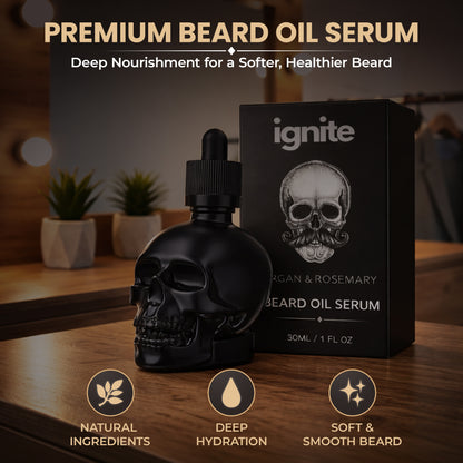 IGNITE Beard Oil Serum for Men – Argan & Rosemary, Non-Greasy, 1 fl oz