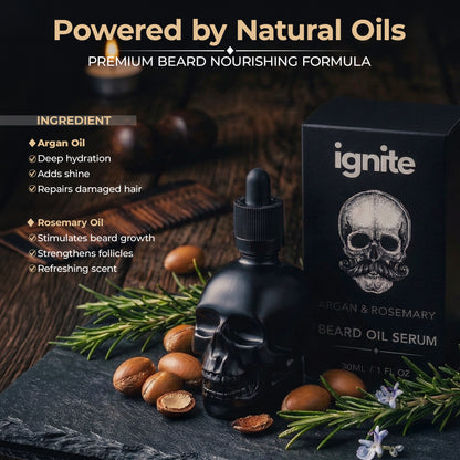 IGNITE Beard Oil Serum for Men – Argan & Rosemary, Non-Greasy, 1 fl oz