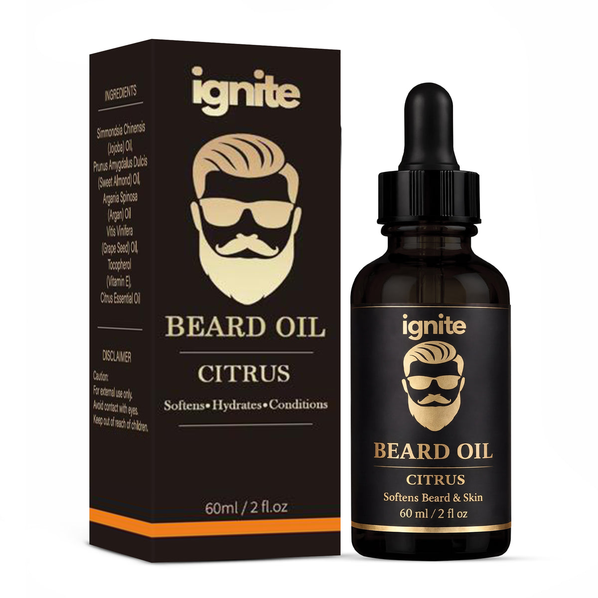 Ignite Beard Oil for Men – Citrus & Vanilla Tobacco – Beard Softener with Jojoba, Argan & Vitamin E – 2 Fl Oz