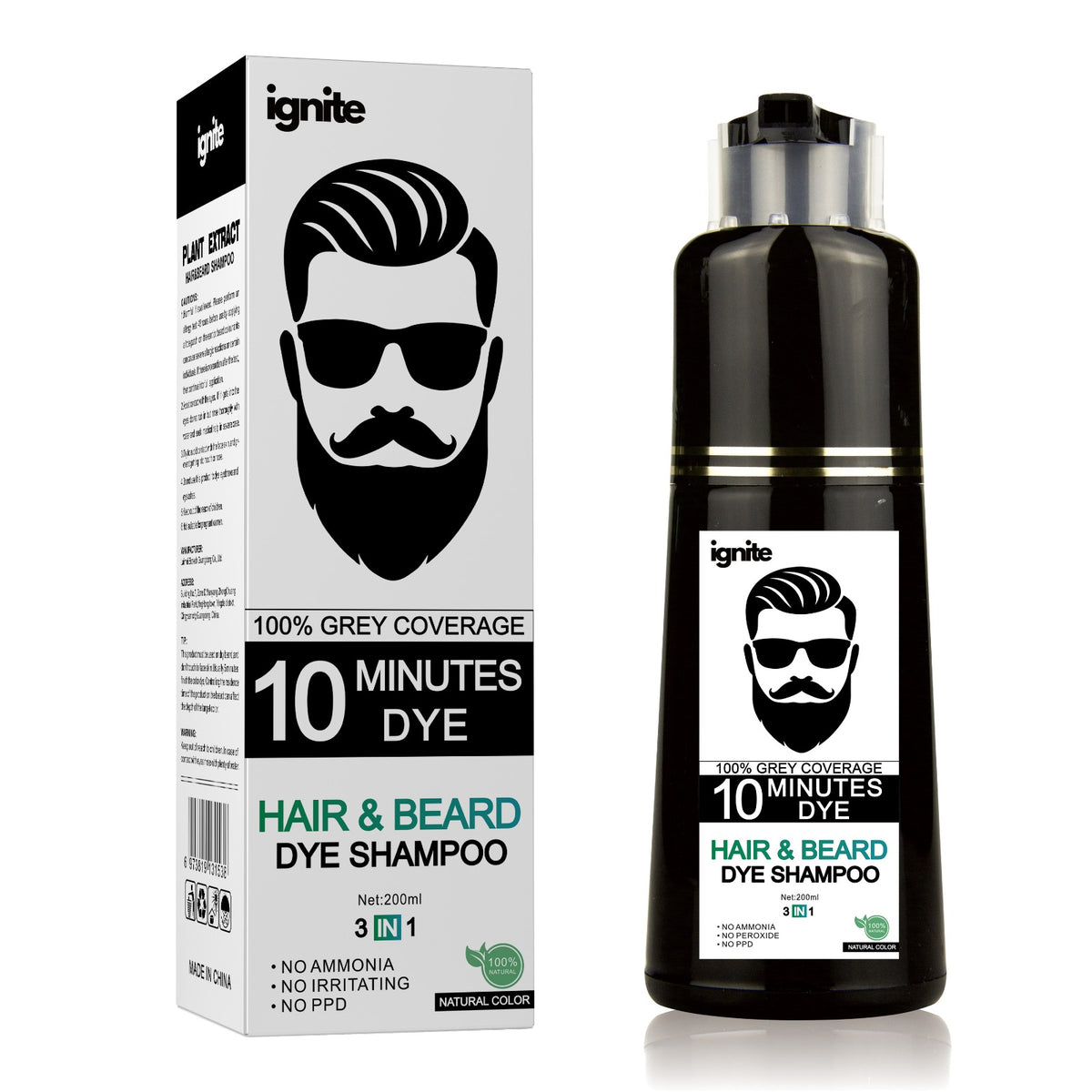 Men’s Hair & Beard Dye Shampoo –Instant 100% Grey Hair Coverage